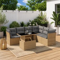 Beige Poly Rattan 7 Piece Garden Sofa Set for Outdoor Use