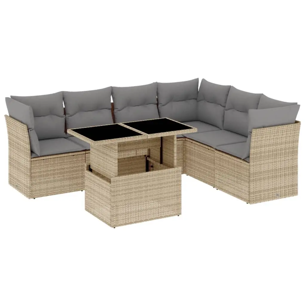 7 Piece Garden Sofa Set PE Rattan Beige Outdoor Furniture