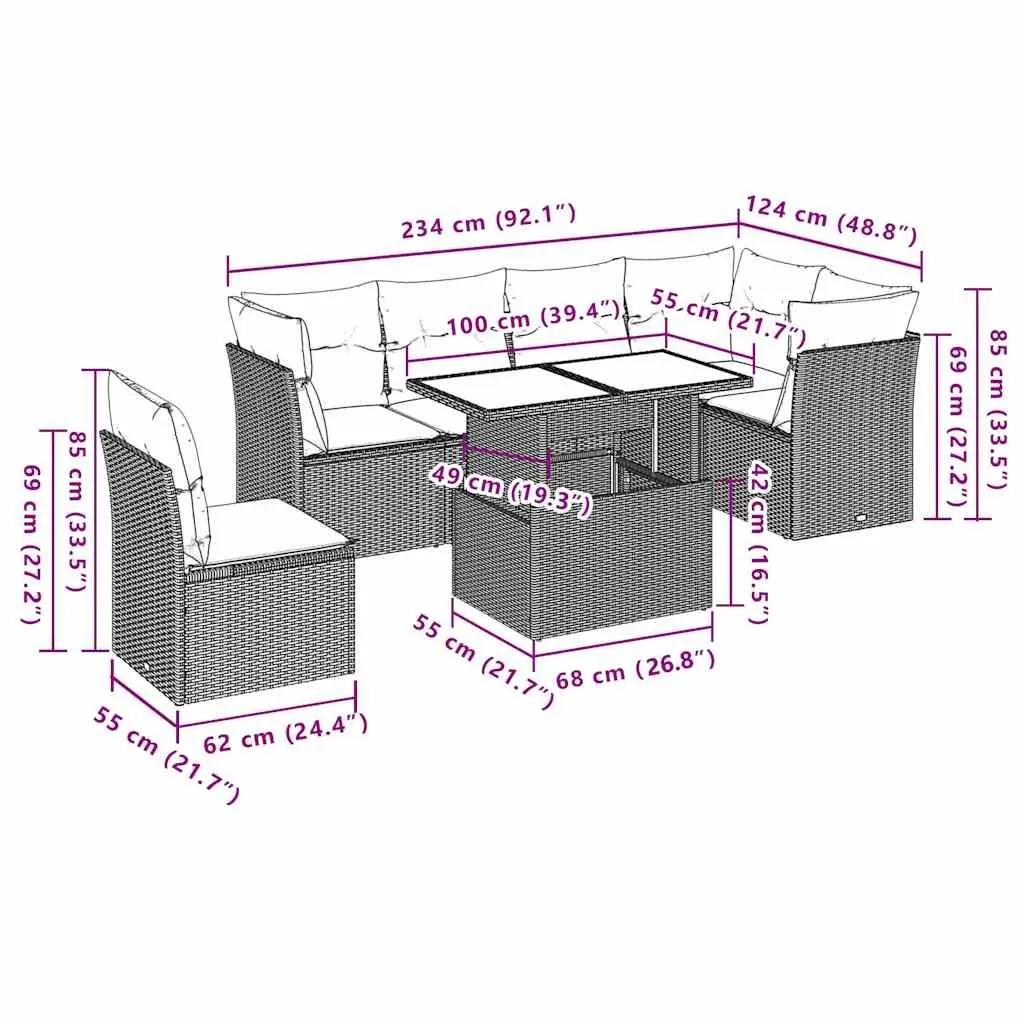 Black PE Rattan 7 Piece Garden Sofa Set