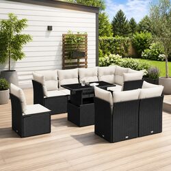 Sturdy Black Poly Rattan 9-Piece Garden Sofa Set