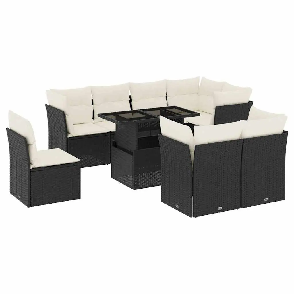 Black Poly Rattan 9-Piece Garden Sofa Set
