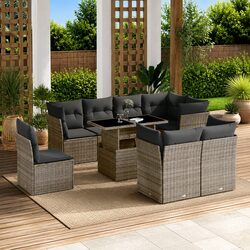 Quality 9 Piece Grey Poly Rattan Garden Sofa Set