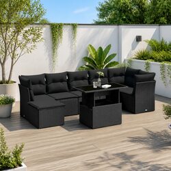 Premium Modular Black Rattan 8-Piece Garden Sofa Set