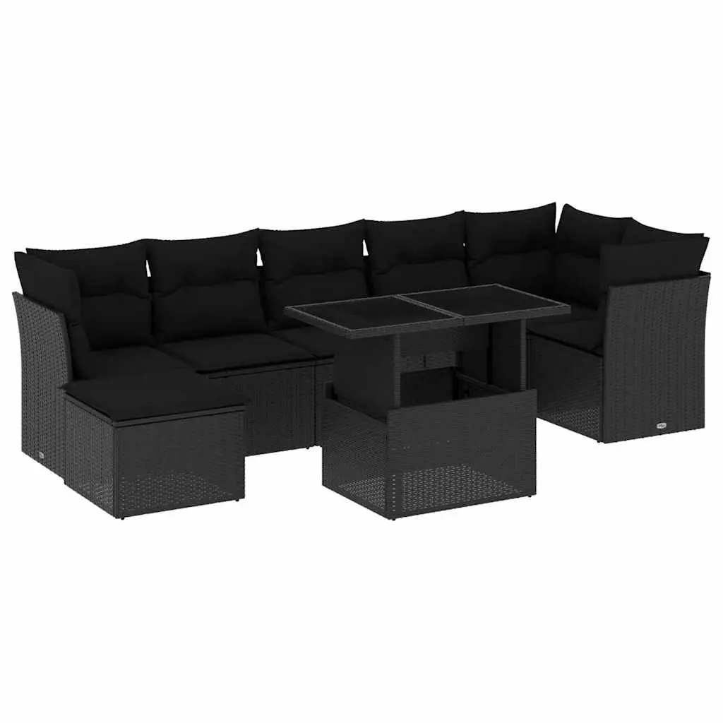 Modular Black Rattan 8-Piece Garden Sofa Set