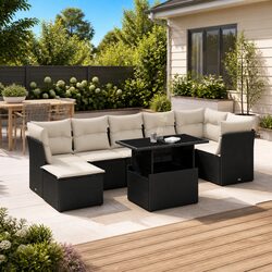 Black Poly Rattan 8 Piece Garden Sofa Set for Outdoor