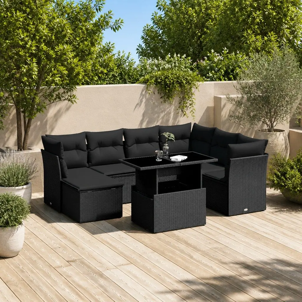 8-Piece Modular Outdoor Sofa Set with Cushions in Black