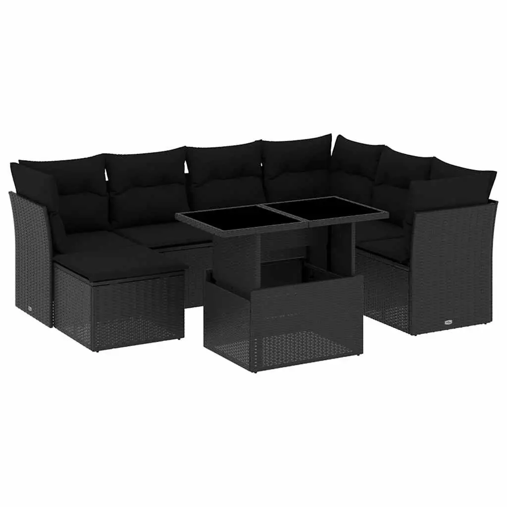 8-Piece Modular Outdoor Sofa Set with Cushions in Black