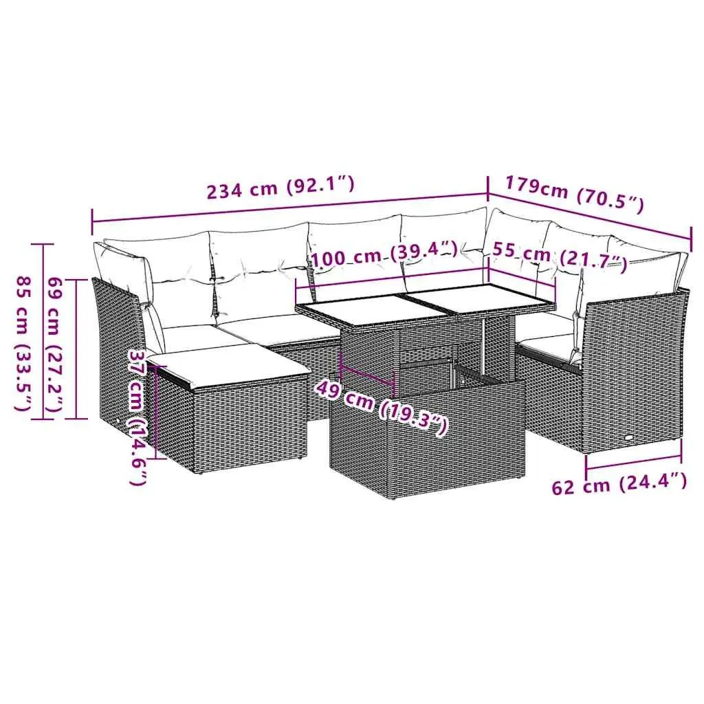 8-Piece Modular Outdoor Sofa Set with Cushions in Black