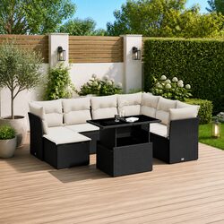Premium 8-Piece Garden Sofa Set with Cushions - Black