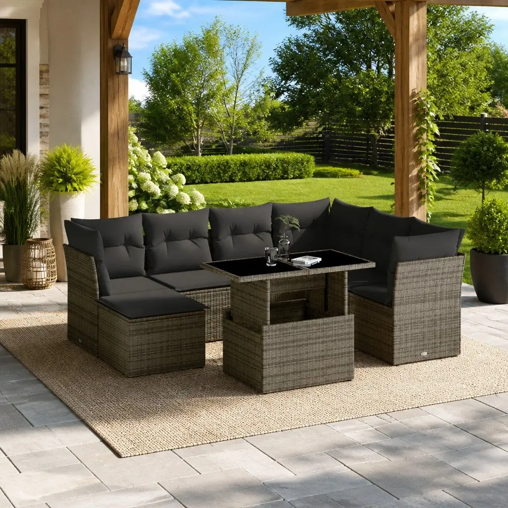 Garden Sofa Set PE Rattan 8 Piece Modular Lounge Grey