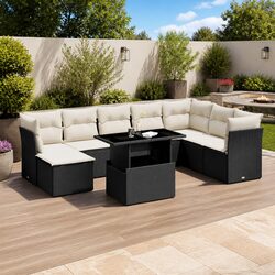 Premium 9 Piece Black Poly Rattan Garden Sofa Set