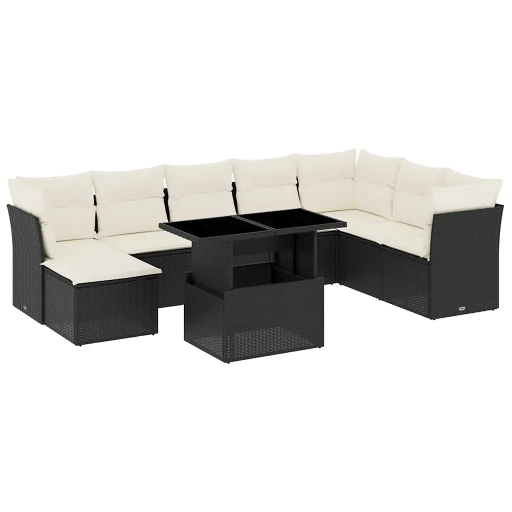 9 Piece Black Poly Rattan Garden Sofa Set