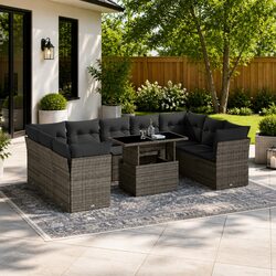 10-Piece Grey Modular Outdoor Sofa Set for Garden