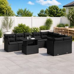 Durable 10 Piece Black Poly Rattan Garden Sofa Set