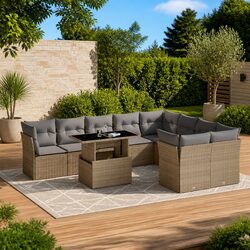 Durable 10-Piece Poly Rattan Outdoor Sofa Set in Beige