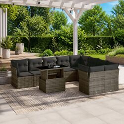 10-Piece Garden Sofa Set with Grey Cushions – Modular Design