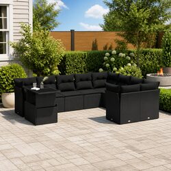 Durable 10 Piece Outdoor Sofa Set with Cushions in Black