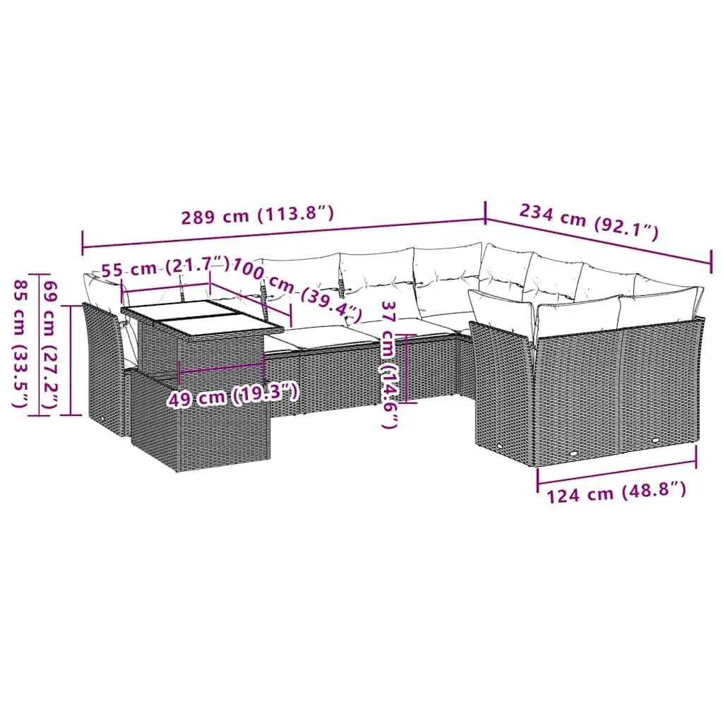10 Piece Outdoor Sofa Set with Cushions in Black
