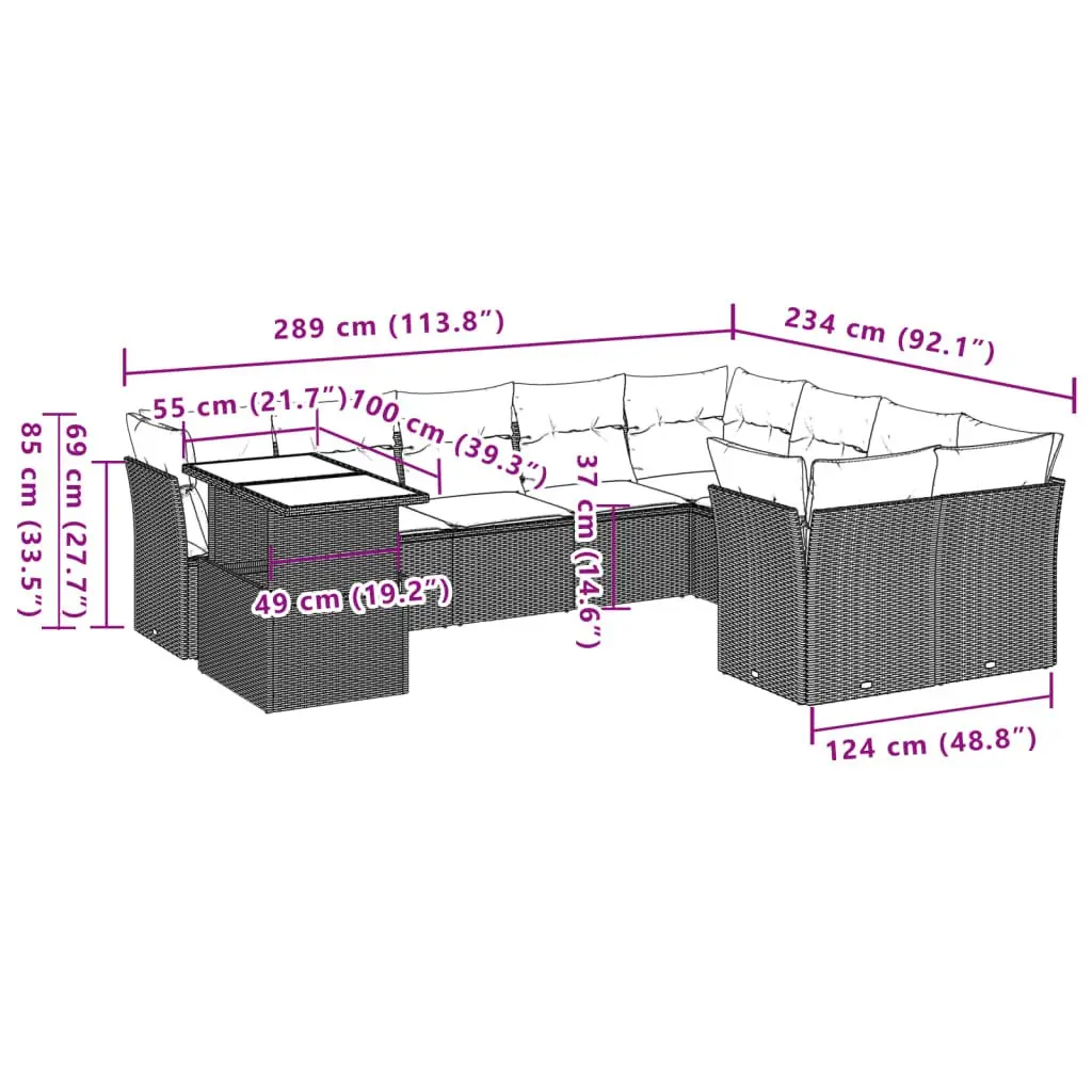 10-Piece Grey Modular Outdoor Sofa Set