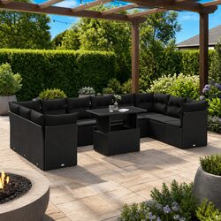 Durable 11 Piece Black Patio Sofa Set with Cushions
