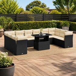Durable 11 Piece Modular Black Garden Sofa Set