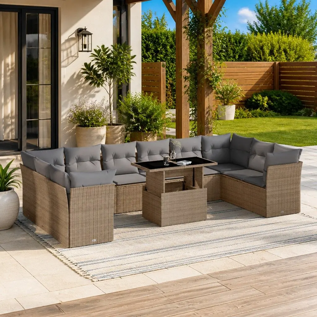 Beige 11-Piece Outdoor Modular Garden Sofa Set