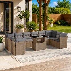 Beige 11-Piece Outdoor Modular Garden Sofa Set