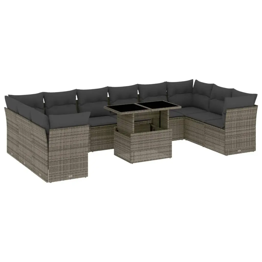 Garden Sofa Set PE Rattan 11 Piece Outdoor Furniture Grey Modular Patio
