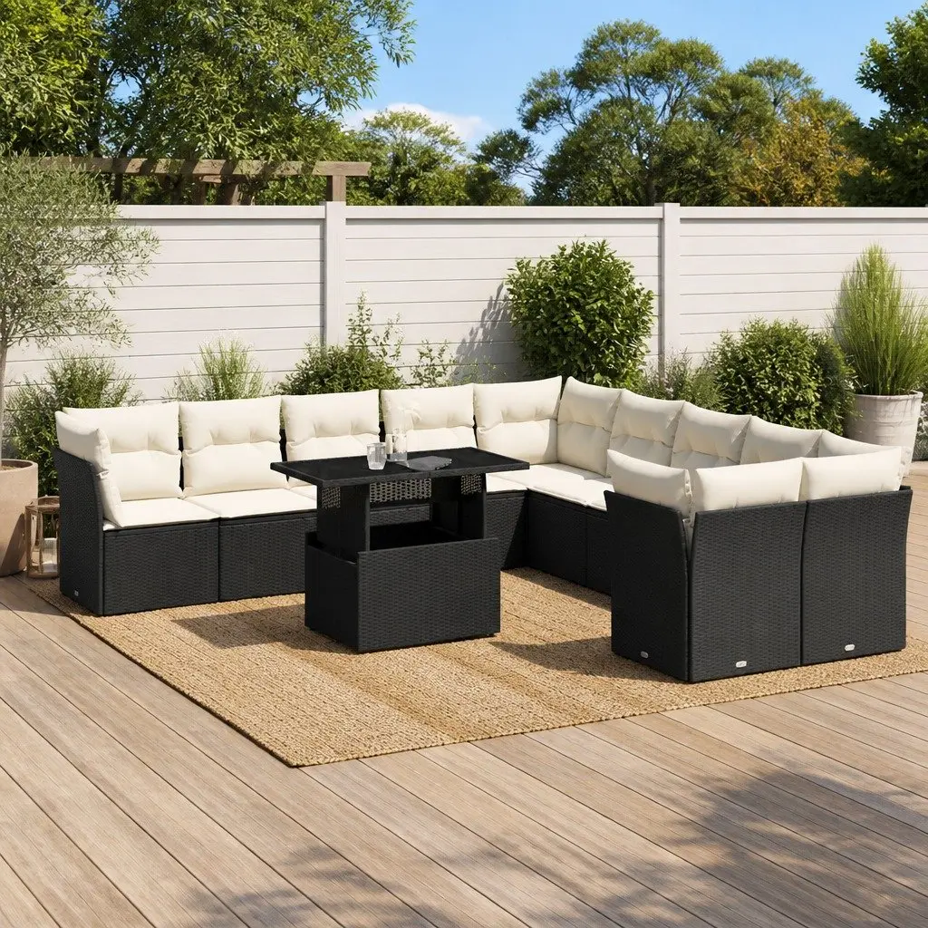 Garden Sofa Set PE Rattan 11 Piece Modular Outdoor Furniture Black