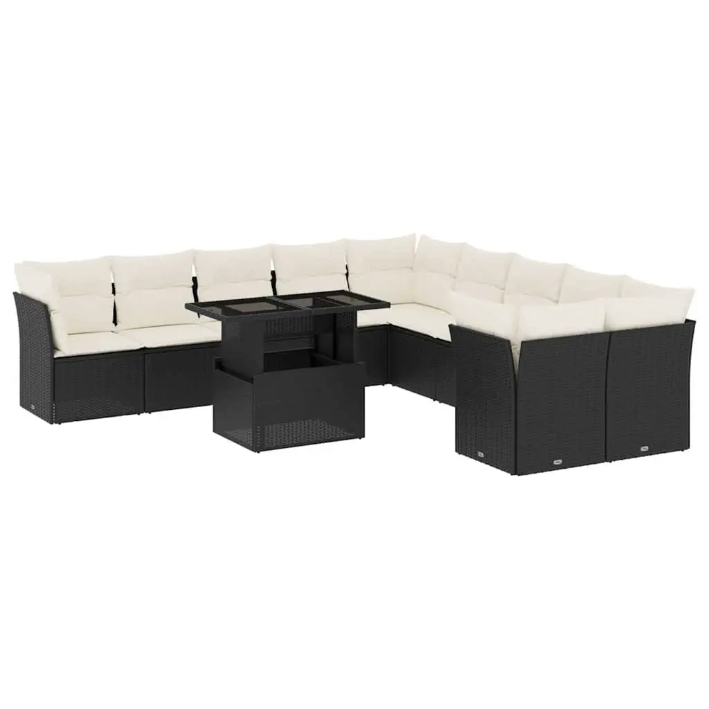 Garden Sofa Set PE Rattan 11 Piece Modular Outdoor Furniture Black