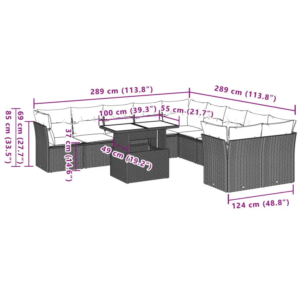 Garden Sofa Set PE Rattan 11 Piece Modular Outdoor Furniture Patio Lounge Grey