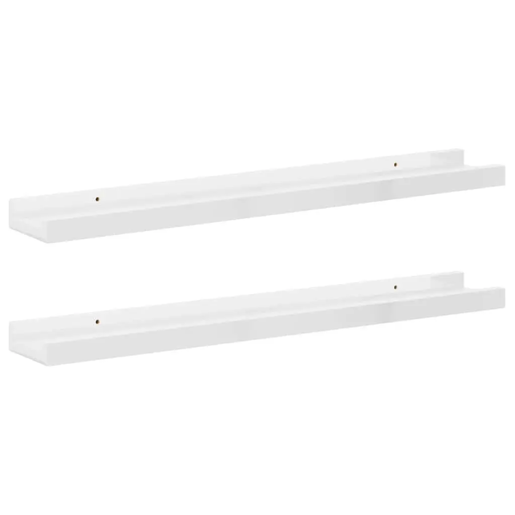 Wall Shelves MDF 60x9x3 cm High Gloss White 2 Piece Floating Storage Display Shelving