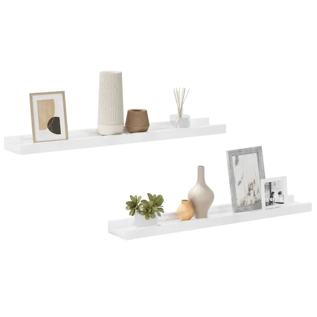 Wall Shelves MDF 60x9x3 cm High Gloss White 2 Piece Floating Storage Display Shelving