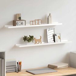 High Gloss White Floating Wall Shelves - 2 Pack