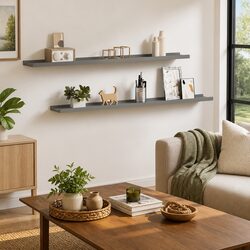 High-Quality Grey Wall Shelves Set of 2, 100x9x3 cm