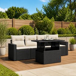 Sturdy 5 Piece Black Poly Rattan Garden Sofa Set