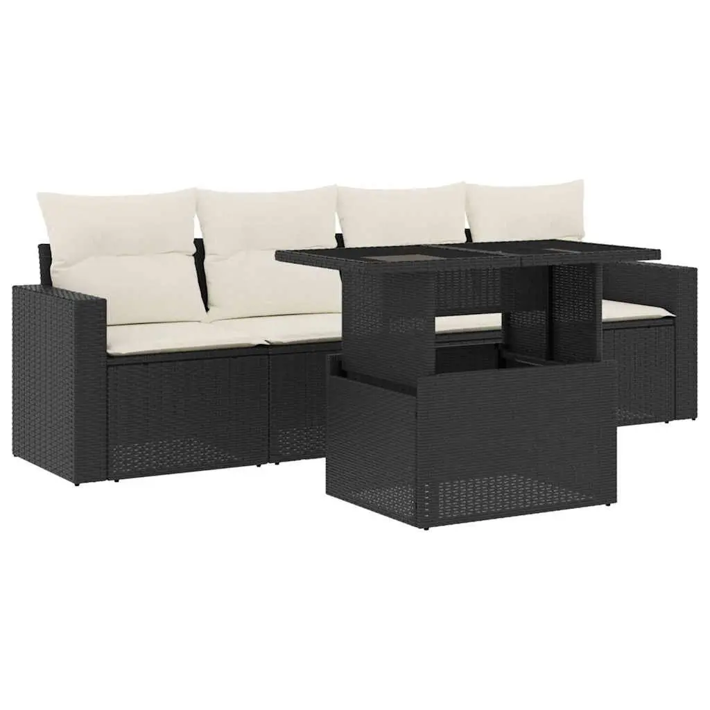 5 Piece Garden Sofa Set PE Rattan Adjustable Table Outdoor Patio Furniture Black