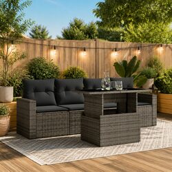 Premium 5 Piece Grey Poly Rattan Garden Sofa Set
