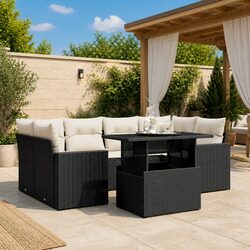 Sturdy 7 Piece Outdoor Rattan Sofa Set with Cushions