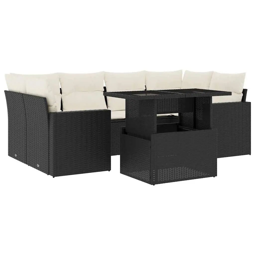 7 Piece Garden Sofa Set PE Rattan Black Outdoor Furniture with Cushions