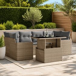 Durable 7 Piece Outdoor Garden Sofa Set with Adjustable Table