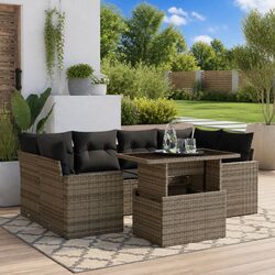 Premium 7 Piece Grey Garden Sofa Set with Cushions