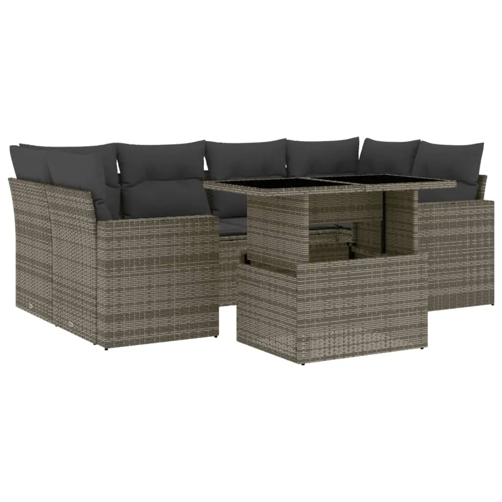 7 Piece Grey Garden Sofa Set with Cushions