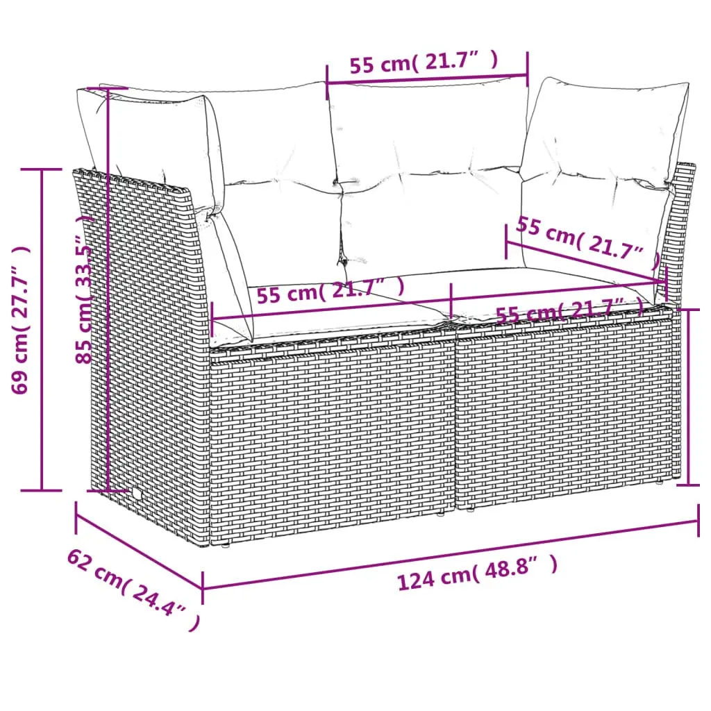 7 Piece Grey Garden Sofa Set with Cushions
