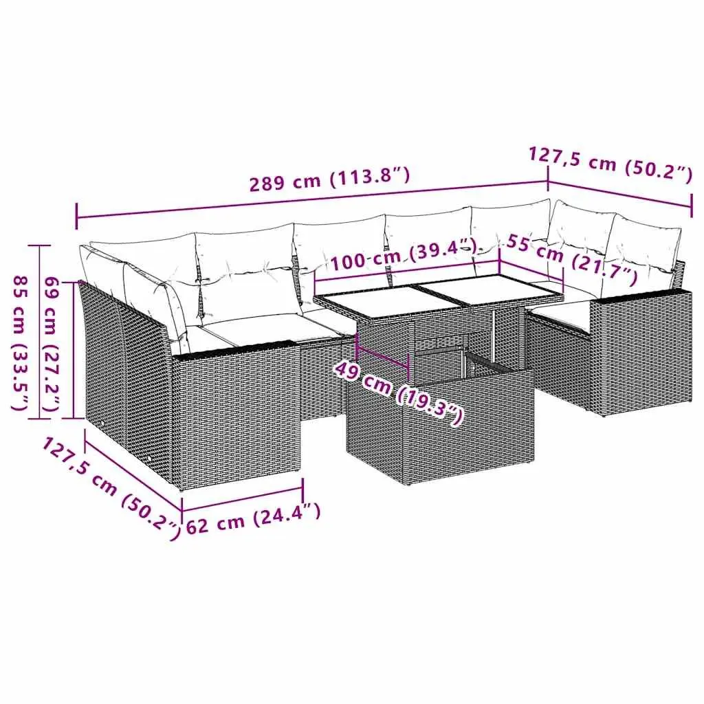 Garden Sofa Set PE Poly Rattan 8 Piece Modular Outdoor Furniture Black