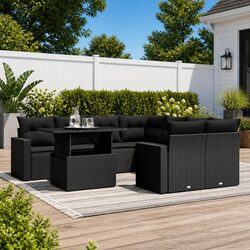 Premium 9 Piece Garden Sofa Set with Cushions in Black