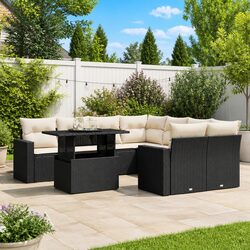 Sturdy 9 Piece Black Poly Rattan Garden Sofa Set