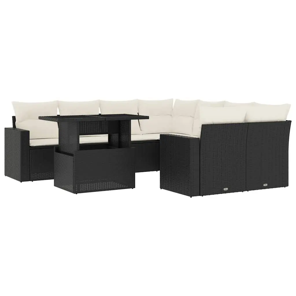 9 Piece Black Poly Rattan Garden Sofa Set