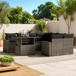 Premium 9 Piece Garden Sofa Set Grey Poly Rattan with Cushions