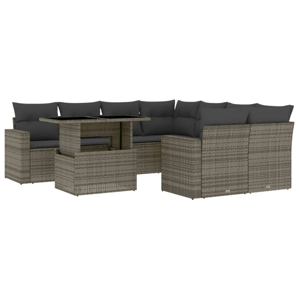 9 Piece Garden Sofa Set Grey Poly Rattan with Cushions